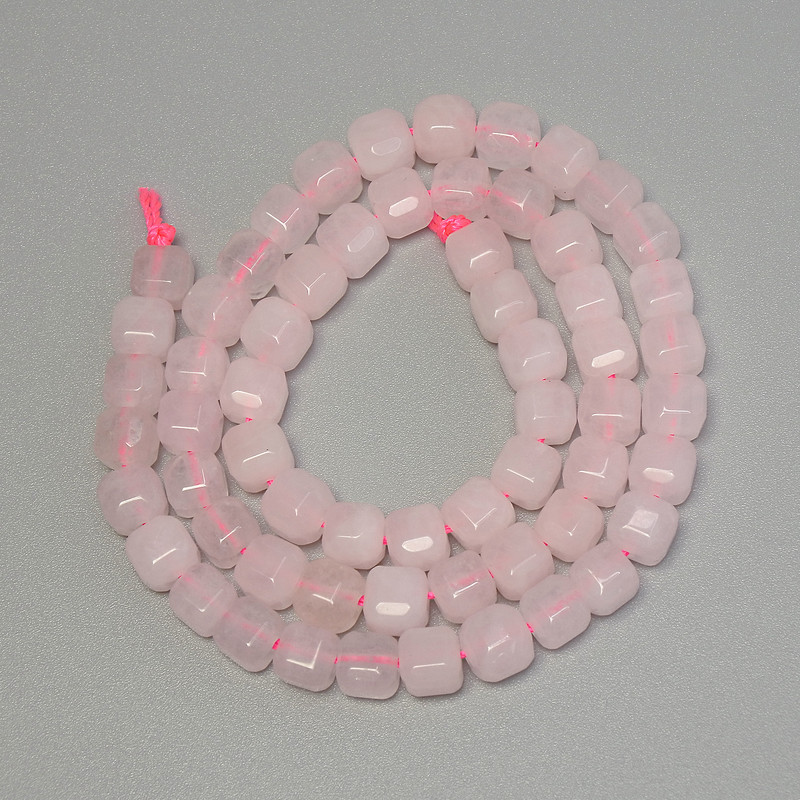 Rose Quartz Beads, Faceted Cube, Diameter 5x5mm+/-, Length 38cm+/- on a Strand