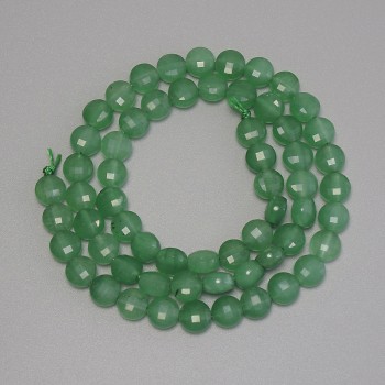 Jade Beads Faceted Coin, Diameter 6.5mm+/-, Length 38cm+/- on Thread