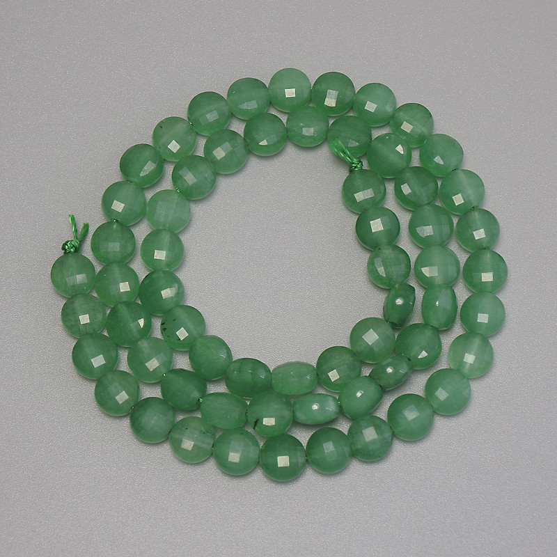 Jade Beads Faceted Coin, Diameter 6.5mm+/-, Length 38cm+/- on Thread