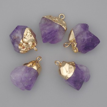 Amethyst Pendant 16-20x13-18mm+/-, length 21-25mm+/- (assorted size) gold-tone metal