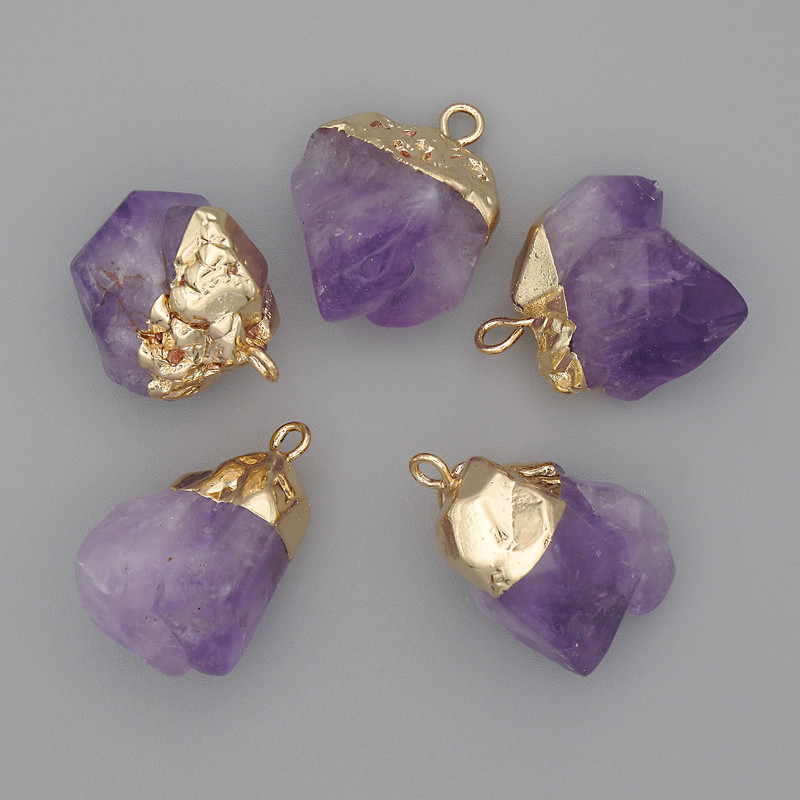 Amethyst Pendant 16-20x13-18mm+/-, length 21-25mm+/- (assorted size) gold-tone metal