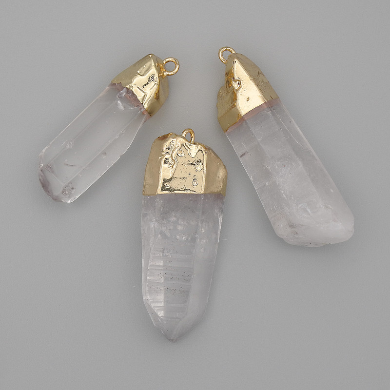 Rock Crystal Pendant 30x37x9-12mm+/-, length 33-40mm+/-, gold-tone metal, Assorted size)