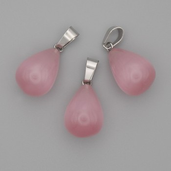 Drop Pendant Pink Cat's Eye 19x13mm+/-, length 29mm+