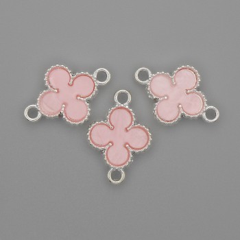 Clover Connector Pink Colour Silver-tone Metal 20x14mm+- Pack of 3