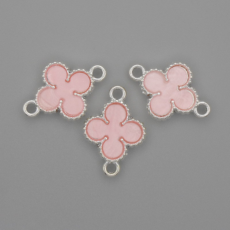 Clover Connector Pink Colour Silver-tone Metal 20x14mm+- Pack of 3