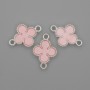 Clover Connector Pink Colour Silver-tone Metal 20x14mm+- Pack of 3