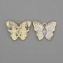 Butterfly Charm Pendant White Enamel Rhinestones Gold-tone Metal, Diameter 20x15mm+- Pack of 2