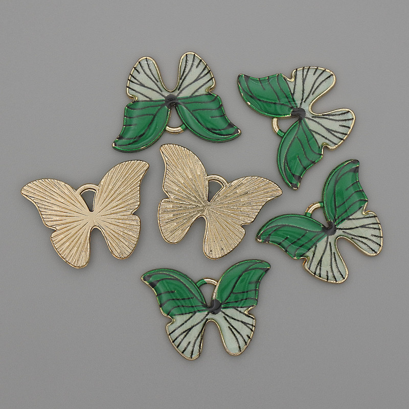 Butterfly Pendant, Coloured Enamel, Gold-Tone Metal, Diameter 22x16mm+/- Pack of 6pcs
