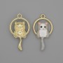 Cat Pendant Charm, White & Grey Enamel, Gold-tone Metal, Diameter 15x27mm+/- Pack of 2pcs