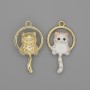 Cat Pendant, White Enamel, Gold-Tone Metal, Diameter 15x27mm+/- Pack of 2pcs