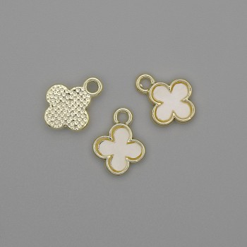 Clover Pendant, Mother-of-Pearl, Gold-Tone Metal, Diameter 10x12mm+/- Pack of 3pcs