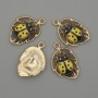 Ladybird on Leaf Pendant, Yellow Enamel, Gold-Tone Metal, Diameter 14x22mm+/- Pack of 4pcs