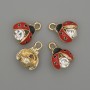 Ladybird Charm Pendant with Rhinestones, Red Enamel, Gold-Tone Metal, Diameter 10x12mm+/-, Pack of 4