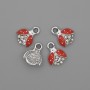 Ladybird Charm Pendant with Rhinestones, Red Enamel, Silver-Tone Metal, Diameter 10x12mm+/-, Pack of 4