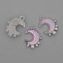 Pendant Charm Moon with Pearls and Rhinestones Silver-tone Metal, Diameter 15mm+/-, Length 18m+/-, Pack of 3