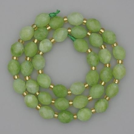 Natural Stone Beads Chrysolite Olivine Faceted Grain, 9.5x7.5mm+/- Diameter, Seed Beads 3mm+/-, 35cm+ Length