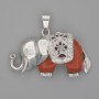 Elephant Pendant Red Jasper 39x34mm+/- Silver-Tone Metal