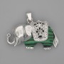 Elephant Pendant Malachite 39x34mm+/- silver-tone metal