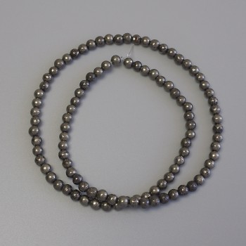 Pyrite Beads on Fishing Line, Smooth Round, Diameter 4mm+/-, Length 38cm+