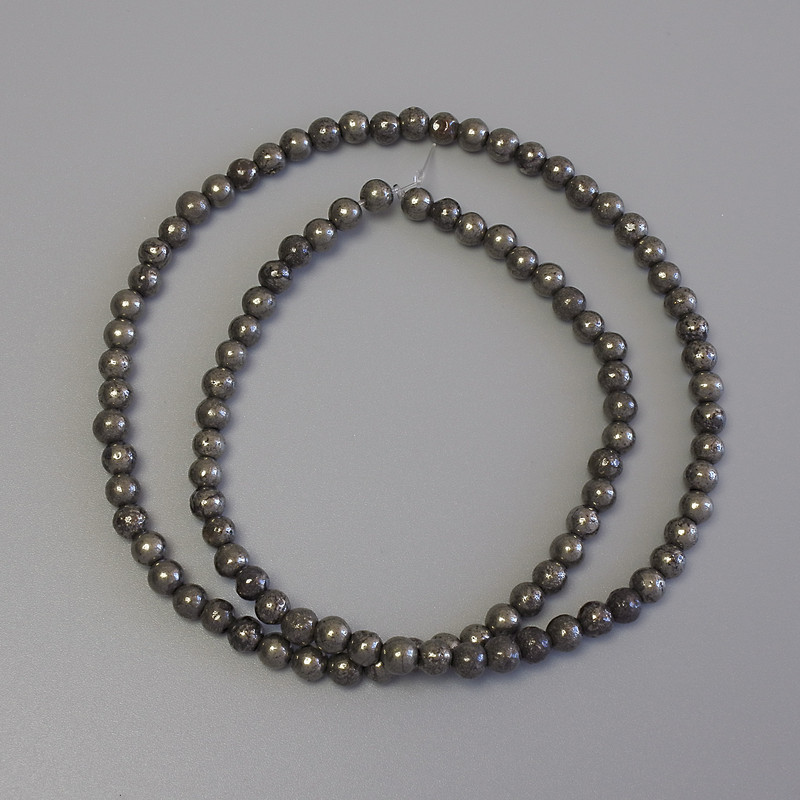 Pyrite Beads on Fishing Line, Smooth Round, Diameter 4mm+/-, Length 38cm+