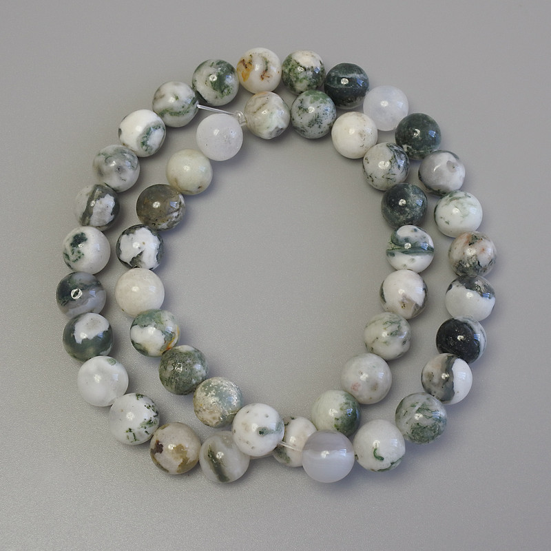 Moss Agate Beads on Beading Line Smooth Round, Diameter 8.5mm+/-, Length 39cm+