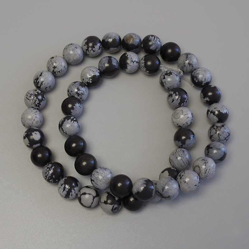 Snow Obsidian Beads on a Strand, smooth round, diameter 8mm+/-, length 38cm+