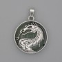 Dragon in Circle Pendant, Jade, Diameter 28mm+/-, Length 38mm+/-, Silver-Tone Metal