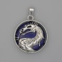 Dragon in Circle Pendant, Lapis Lazuli, Diameter 28mm+/-, Length 38mm+/-, Silver-Tone Metal