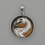 Dragon in Circle Pendant, Tiger Eye, Diameter 28mm+/-, Length 38mm+/-, Silver-Tone Metal
