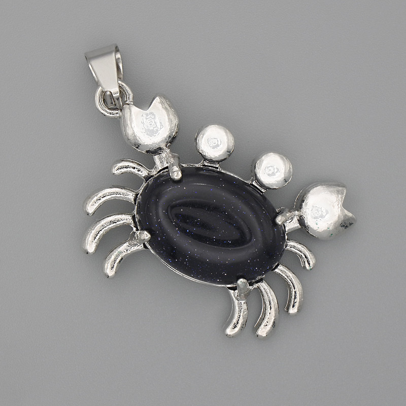Crab Pendant, Aventurine Night of Cairo, 40x22mm+/-, Silver-Tone Metal