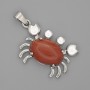 Crab Pendant, Red Jasper, 40x22mm+/-, Silver-Tone Metal