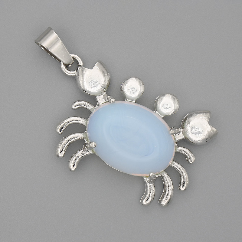 Crab Pendant, Moonstone, 40x22mm+/-, Silver-Tone Metal