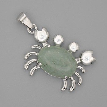 Crab Pendant, Jade, 40x22mm+/-, Silver-Tone Metal