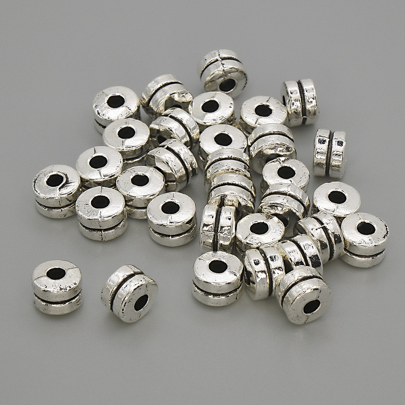 Spacer Bead Finding, Silver Metal Colour, Diameter 6x4mm+/-, Hole Diameter 2.2mm+/-, 20g Pack (~30pcs)