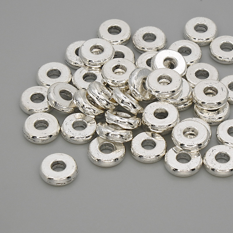 Spacer Bead Finding, Silver Metal Colour, Diameter 7.5x2mm+/-, Hole Diameter 2.5mm+/-, 20g Pack (~40pcs)