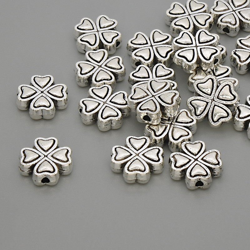 Clover Spacer Bead Finding, Silver Metal Colour, Diameter 9.5x9.5x3mm+/-, Hole Diameter 1.5mm+/-, 20g Pack (~19pcs)