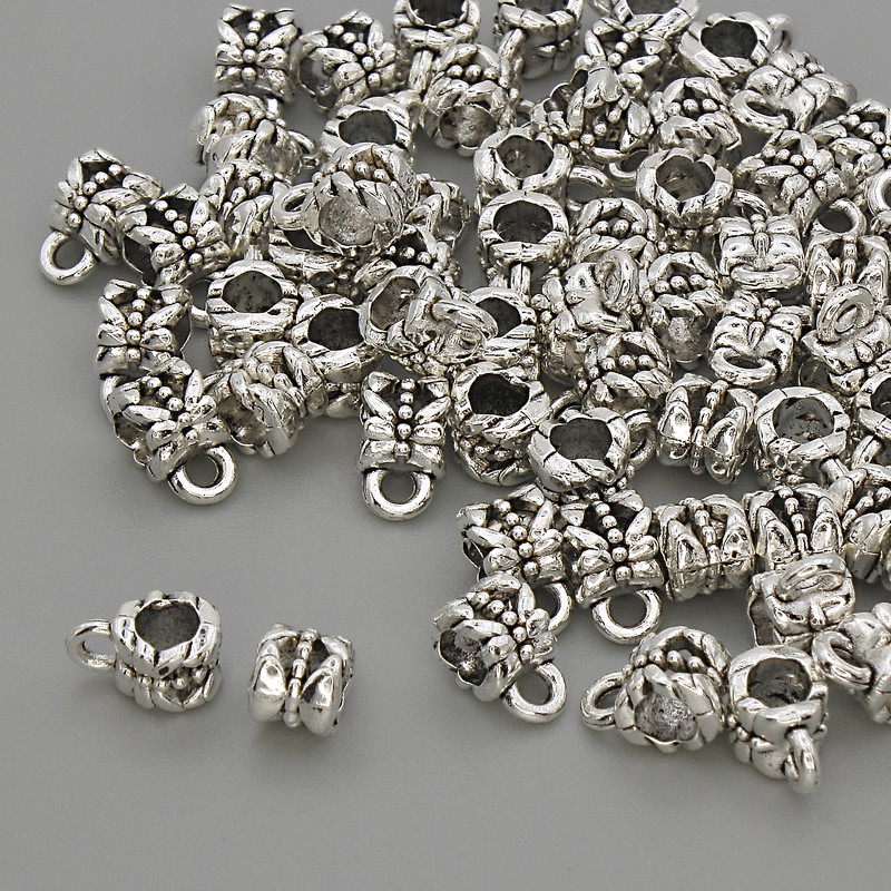 Bail finding, silver-tone metal, diameter 4.5x7.5mm+-, hole diameter 3mm+-, pack 20g (~60pcs)