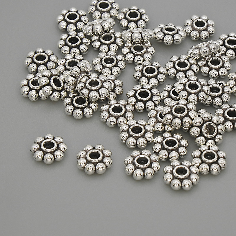 Findings Spacer Bead, Silver-Tone Metal, Diameter 7.5x3mm+/- Hole 2.3mm+/-, Pack 20g (~41pcs)