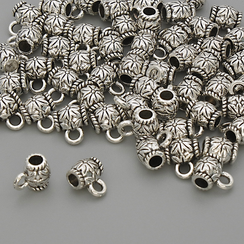 Bail finding, silver metal colour, size 6x5x7.5mm+-, holes diameter 2.5mm+-, diameter 1.8mm+-, pack 20g (~58pcs)