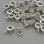 Bail finding, silver metal colour, size 6x5x10mm+-, holes diameter 4mm+-, diameter 2mm+-, pack 20g (~30pcs)