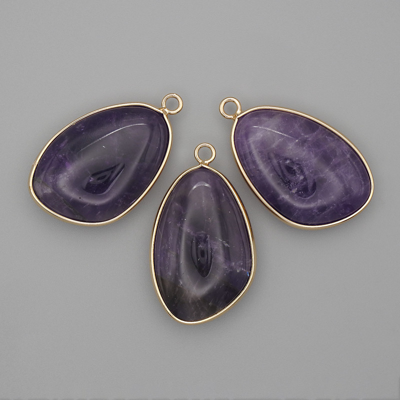 Amethyst Pendant, gold-tone metal setting, 21x35mm+