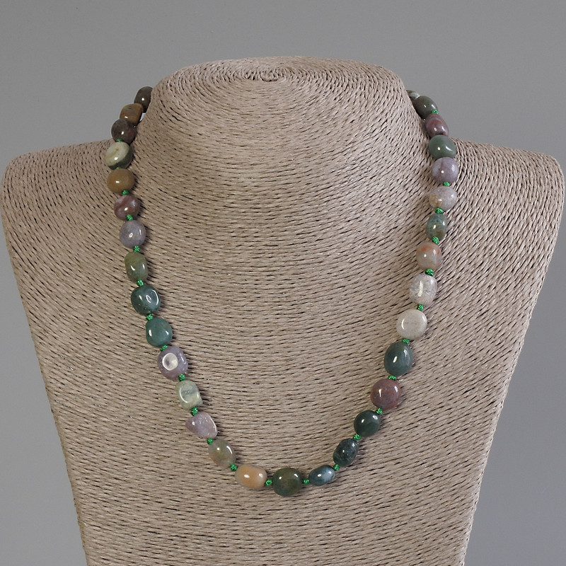 Jasper Tumbled Necklace, diameter 9-11x8-10mm+-, length 50cm+- with 5cm extension chain