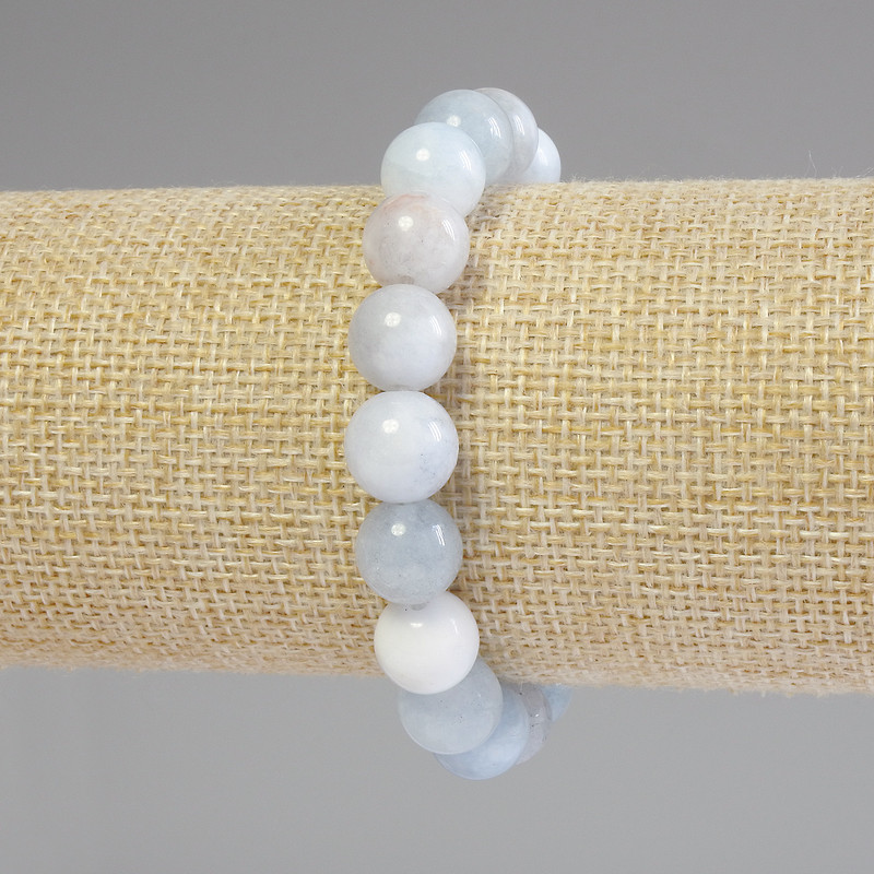 Aquamarine Smooth Round Bead Bracelet, diameter 10mm+-, length 18cm+- stretch