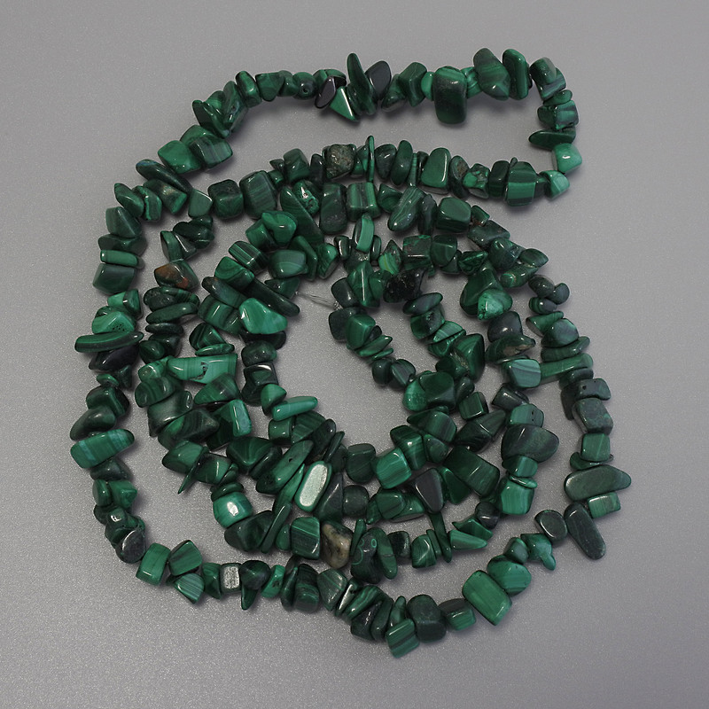 Malachite Chip Beads, Diameter 6-10x2-5mm+-, Length 78cm+- on Fishing Line