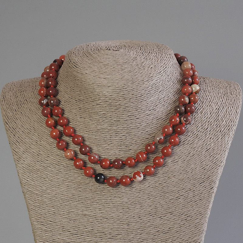 Long Red Jasper Necklace Smooth Round Beads, Diameter 9mm+-, Length 84cm+