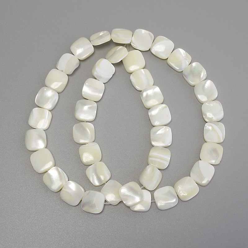 Mother-of-Pearl Square Beads, Diameter 10x10mm+-, Length 40cm+- on Fishing Line