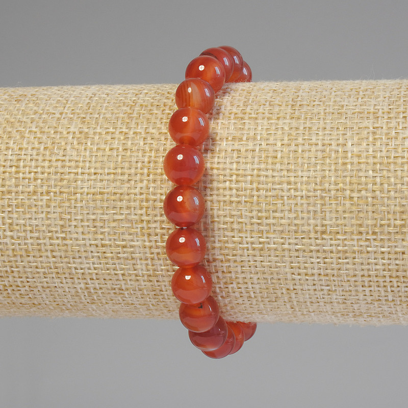 Carnelian Bracelet Smooth Round Beads, Diameter 8mm+-, Length 18cm+- Stretch