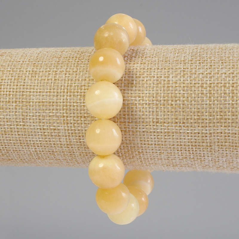 Yellow Agate Bracelet, smooth round bead, diameter 14mm+-, length 18cm+- stretch