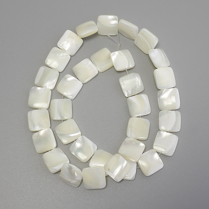 Mother-of-Pearl Square Beads, Diameter 12x12mm+-, Length 40cm+- on Fishing Line