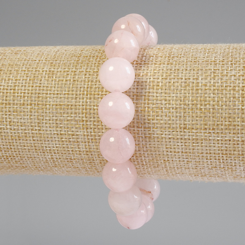 Clearance! Rose Quartz Bracelet, round bead, diameter 12mm+/-, length 18cm+/- stretch
